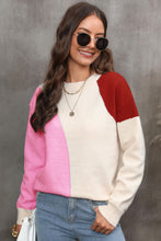 Load image into Gallery viewer, Color Block Ribbed Cuff Drop Shoulder Sweater
