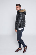 Load image into Gallery viewer, Men&#39;s Crimson Black Puffer Winter Down Leather Jacket With Fur
