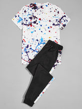 Load image into Gallery viewer, Men Paint Splatter Pattern Tee With Drawstring Joggers
