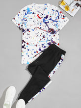 Load image into Gallery viewer, Men Paint Splatter Pattern Tee With Drawstring Joggers
