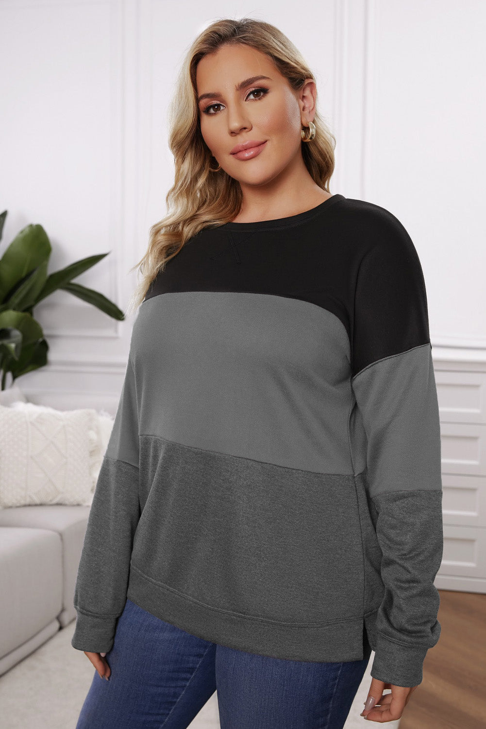 Plus Size Color Block Sweatshirt