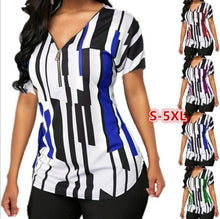 Load image into Gallery viewer, V-neck printed short-sleeved zip top
