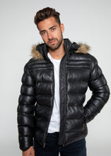 Load image into Gallery viewer, Men&#39;s Crimson Black Puffer Winter Down Leather Jacket With Fur
