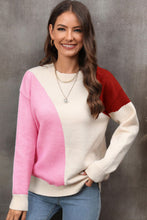 Load image into Gallery viewer, Color Block Ribbed Cuff Drop Shoulder Sweater
