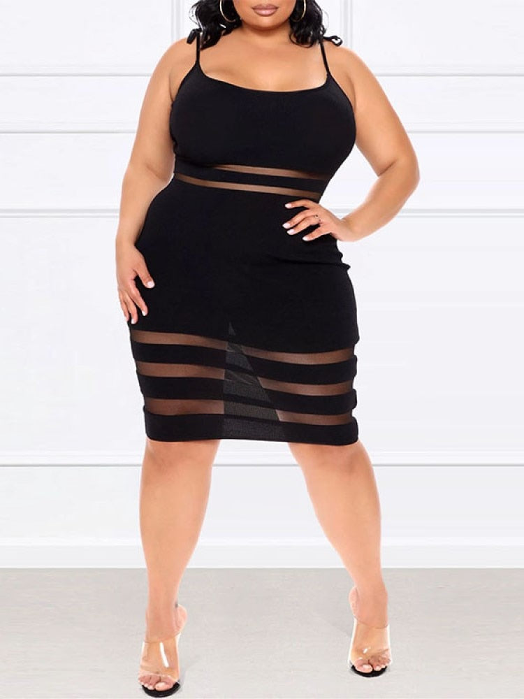 XL-5XL Mesh Stripe Pattern Dress