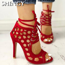 Load image into Gallery viewer, Women&#39;s Sandals Fine High-heeled Fashion 2022 Casual Fighter High Heels Women&#39;s Shoes Summer Cross Strap Sandals
