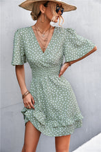 Load image into Gallery viewer, Printed Smocked Waist Layered Surplice Dress
