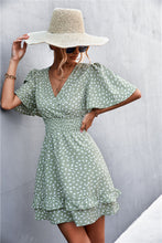 Load image into Gallery viewer, Printed Smocked Waist Layered Surplice Dress
