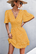 Load image into Gallery viewer, Printed Smocked Waist Layered Surplice Dress
