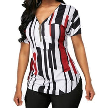 Load image into Gallery viewer, V-neck printed short-sleeved zip top
