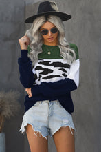 Load image into Gallery viewer, Leopard Color Block Ribbed Trim Dropped Shoulder Sweater
