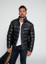 Load image into Gallery viewer, Men&#39;s Crimson Black Puffer Winter Down Leather Jacket With Fur
