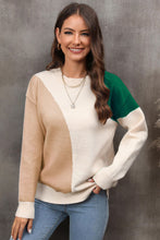 Load image into Gallery viewer, Color Block Ribbed Cuff Drop Shoulder Sweater
