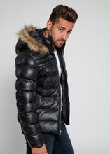 Load image into Gallery viewer, Men&#39;s Crimson Black Puffer Winter Down Leather Jacket With Fur
