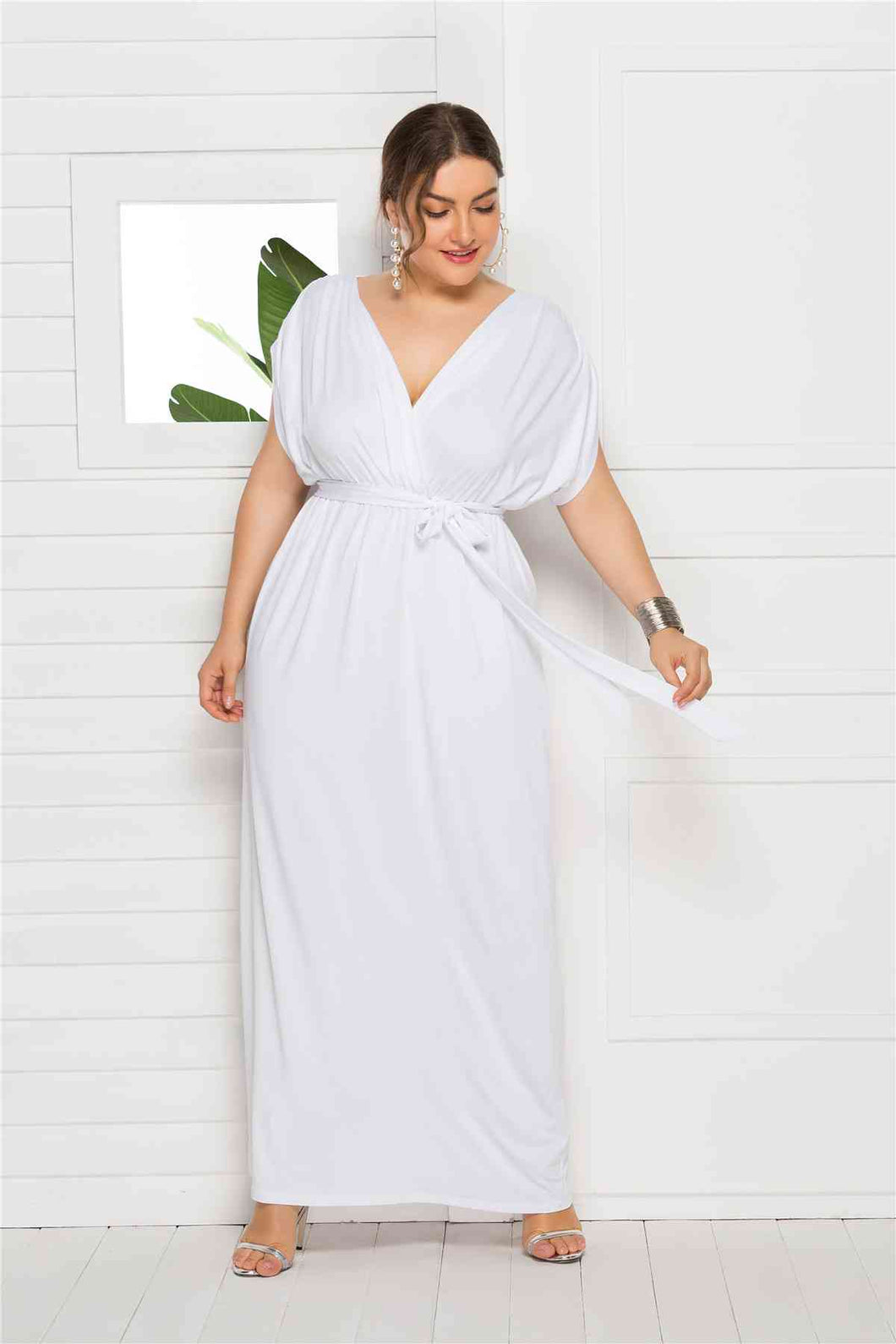 Plus Tie Waist Wrap Top Maxi Dress