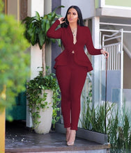 Load image into Gallery viewer, Women&#39;s Full Sleeve Ruffle Blazer Pencil Pants Suit Two Piece Set
