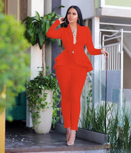 Load image into Gallery viewer, Women&#39;s Full Sleeve Ruffle Blazer Pencil Pants Suit Two Piece Set
