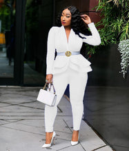 Load image into Gallery viewer, Women&#39;s Full Sleeve Ruffle Blazer Pencil Pants Suit Two Piece Set
