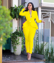 Load image into Gallery viewer, Women&#39;s Full Sleeve Ruffle Blazer Pencil Pants Suit Two Piece Set
