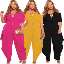 Load image into Gallery viewer, Plus Size Jumpsuit Loose Hollow Out Sleeve Zip Up
